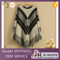 Loose Stylish Custom cotton sweater woman Ladies knitted woolen sweater poncho with Tassel